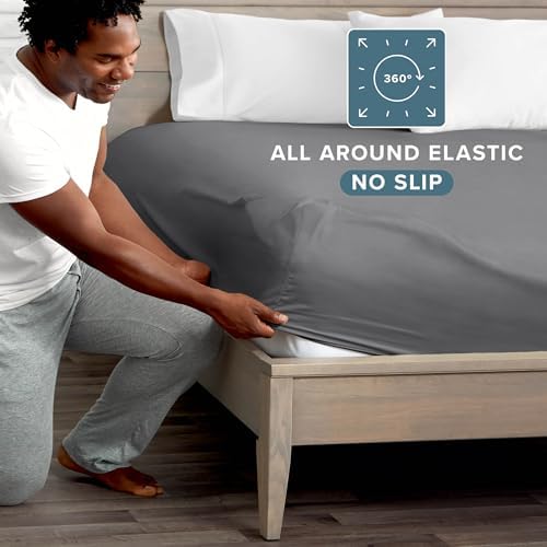 Bare Home Twin Fitted Sheet - 1800 Ultra-Soft (Twin, Grey)