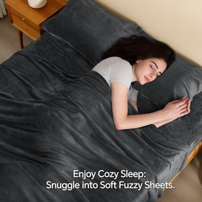 BEDELITE Flannel Sheets Queen Size, Dark Gray, 4 Pieces