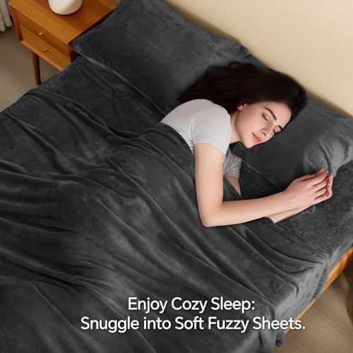 BEDELITE Flannel Sheets Full Size, Dark Gray, 4 Pieces