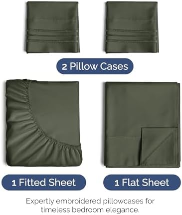 Full Size 4 Piece Sheet Set - Ultra Soft & Cooling Sheets - Dark Olive Grey