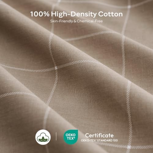 JELLYMONI 100% Cotton Plaid King Duvet Cover Set, Tan