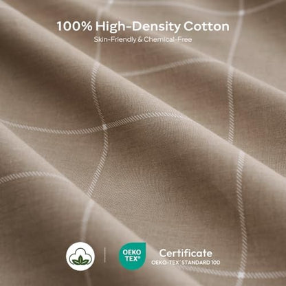 JELLYMONI 100% Cotton Plaid King Duvet Cover Set, Tan