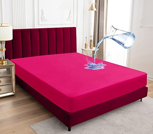 Sufdari King Size Mattress Protector,Waterproof Mattress Cover,18" Deep Pocket Mattress Protector,Dust Proof Bed Protector for Dogs/Cats/Pets/Kids-Deep Pink,King
