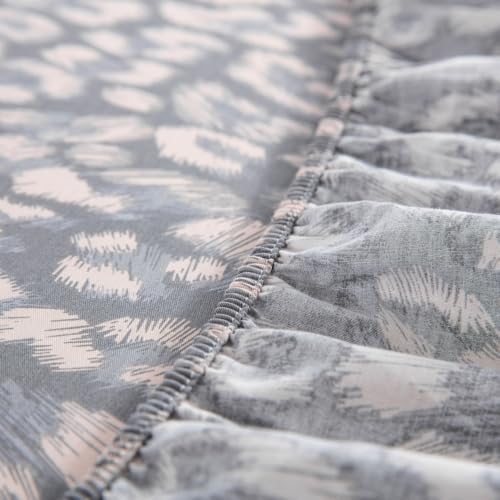 DAUAOTO King Size Printed Sheets Set, 100% Cotton Bedding Sets, Up to 14" Deep Mattress, Modern Pattern Bedlinen Set, Leopard Gray