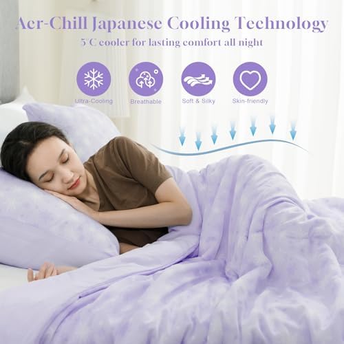 CHOSHOME Cooling Comforter Cooling Blanket, Q-Max 0.45 Cool Sleeping Summer Blanket for Hot Sleeper Night Sweats, King 90" x 108", Purple 02