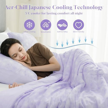 CHOSHOME Cooling Comforter Cooling Blanket, Q-Max 0.45 Cool Sleeping Summer Blanket for Hot Sleeper Night Sweats, Cal King 96" x 102", Purple 02