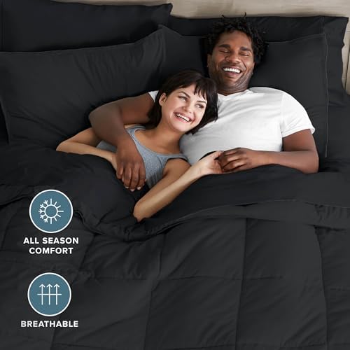 Bare Home Bed-in-A-Bag 7 Piece Comforter & Sheet Set - California King - Goose Down Alternative - Ultra-Soft 1800 Premium - Bed Set (Cal King, Black/Black)