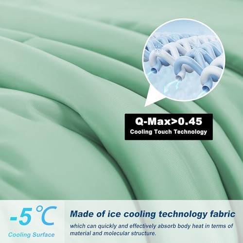 Cooling Comforter Queen Size, Double-Sided Cold Tech Fabric Quilted Bed Comforters Cooling Blanket for Hot Sleepers, Breathable Lightweight Summer Bedding, All-Season Ice Blanket, Sage Green