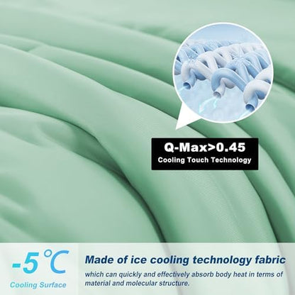 Cooling Comforter Queen Size, Double-Sided Cold Tech Fabric Quilted Bed Comforters Cooling Blanket for Hot Sleepers, Breathable Lightweight Summer Bedding, All-Season Ice Blanket, Sage Green