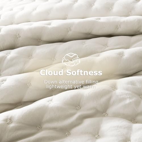 WDCOZY Cloud Soft Quilt Set, King Size, Ivory, 3 Pieces 104x90 inches