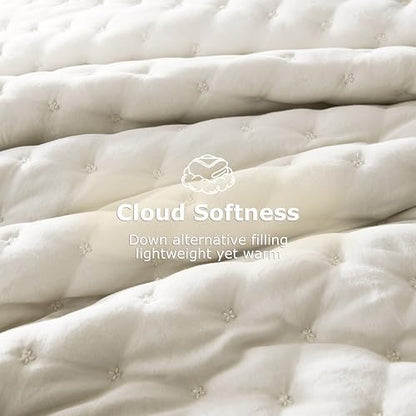 WDCOZY Cloud Soft Quilt Set, King Size, Ivory, 3 Pieces 104x90 inches