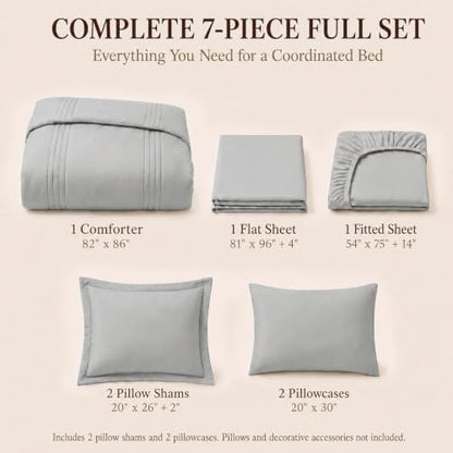CozyLux Full Size Comforter Sets Light Grey- 7 Pieces Bed in a Bag
