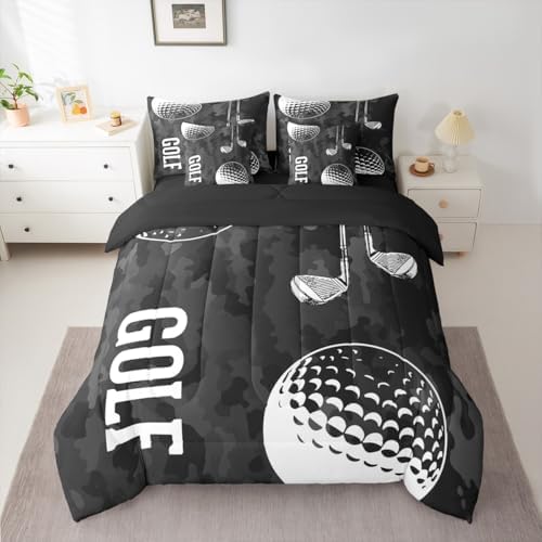 Erosebridal Boys Golf Bed in A Bag King 7 Pieces - Sports Decor Comforter Set with Sheets 3D Golf Printing Bed Sets for Teen Kids Winter Sports Games Bedding with Flat and Fitted Sheet