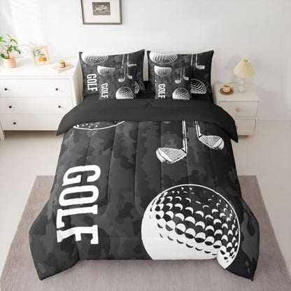 Erosebridal Boys Golf Bed in A Bag King 7 Pieces - Sports Decor Comforter Set with Sheets 3D Golf Printing Bed Sets for Teen Kids Winter Sports Games Bedding with Flat and Fitted Sheet