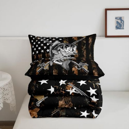 Feelyou Camo Fish Comforter Set Queen Size Bedding Set for Kids Boys Girls