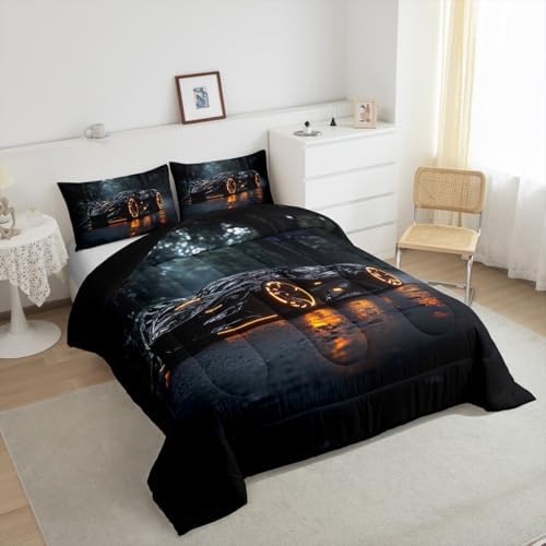 Boys Sports Car Comforter,Cool Black Race Car Bedding Set Twin Size for Kids Boys Girls Teens,3D Racing Cars Bedding Comforter Sets,Extreme Sports Theme Quilt Racing Games Race Cars Room Decor