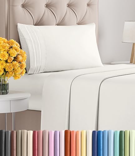 Twin Size 3 Piece Sheet Set - Ultra Soft & Cooling Sheets - Antique White