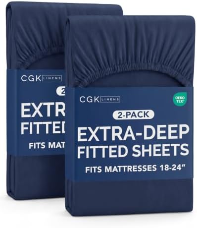CGK Linens 2 Pack Extra Deep Twin XL Fitted Sheets - Navy Blue