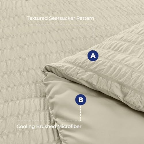 HYMOKEGE Light Linen Twin XL Comforter Set Seersucker 5 Pieces, All Season Luxury Bed in a Bag for Bedroom, Bedding Set with Comforter, Sheets, Pillowcase & Sham
