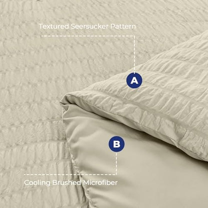 HYMOKEGE Light Linen Full Size Comforter Sets Seersucker 7 Pieces, All Season Luxury Bed in a Bag for Bedroom, Bedding Set with Comforter, Sheets, Pillowcases & Shams