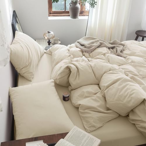 FOSSA Duvet Cover Set 100% Washed Cotton Linen Feel Twin
