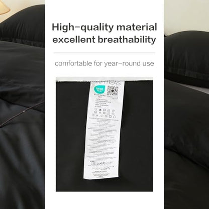 Duvet Cover Set Twin Size 100% Organic Cotton Pirate Black, SAPHREAS 2 Pcs Soft Bedding Comforter Cover with Zipper Closure & Corner Ties, Comforter Not Included