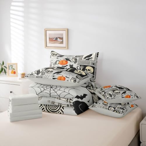 Feelyou Halloween Comforter Set with Sheets 7 Piece Twin Size