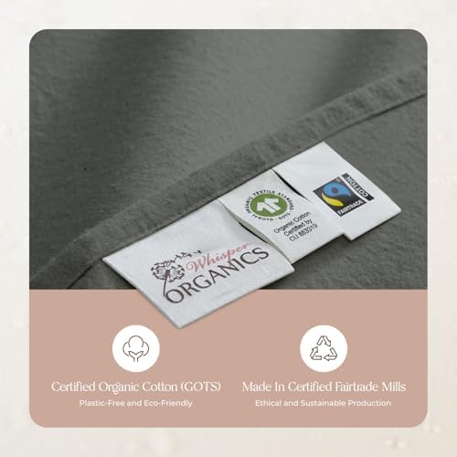 Whisper Organics - GOTS Certified 100% Organic Cotton Flannel Sheet Set - 170 Gram Thick, Brushed for Extra Soft and Cozy Sheets (Dark Grey, Twin)