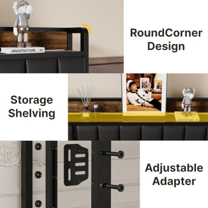 Queen Headboard Only with Storage & Outlets,Bed Headboard Queen Size,Black