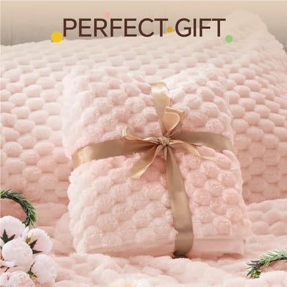 BEDELITE Fluffy Queen Comforter Set, Pink Fleece Bed Set 3 Pieces