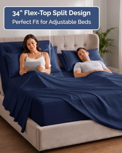 Extra Deep Flex Top Split Head King Sheet Set - 6pc Sheets - Navy Blue