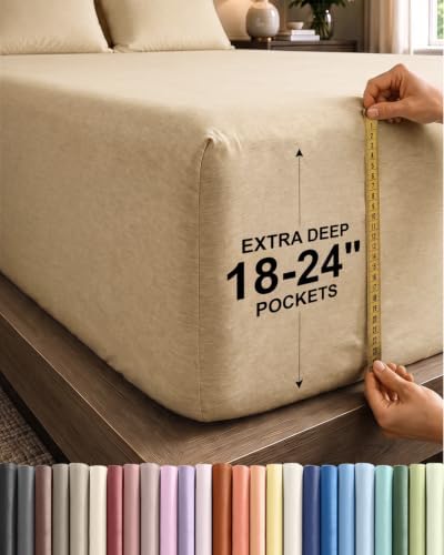CGK Linens Extra Deep Twin Fitted Sheet - Fitted Sheet Only - Heathered Tan