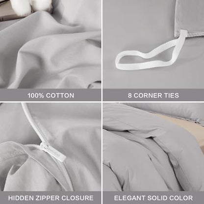 SAPHREAS 100% Washed Cotton Duvet Cover Twin Size Set, Linen Like Comforter Cover with Zipper Closure & Corner Ties (No Comforter), 68x90 Light Grey