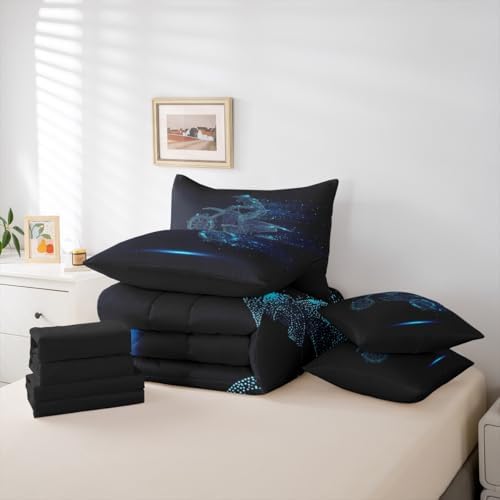 Erosebridal Boy Dirt Bike Comforter Set Motocross Rider Bed in A Bag Full Size 7 Pieces Motorbike Sport Game Bed Set Room Decor Motorcycle Bedding with Sheets