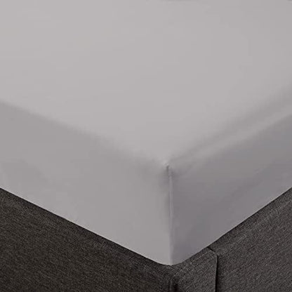Feather & Stitch Fitted Sheet Only, 100% Cotton 300TC Lightweight Cooling & Breathable Percale Weave Fitted Sheet 16" Regular Elastic Deep Pocket Soft Bedding Mattress (Full, Grey)