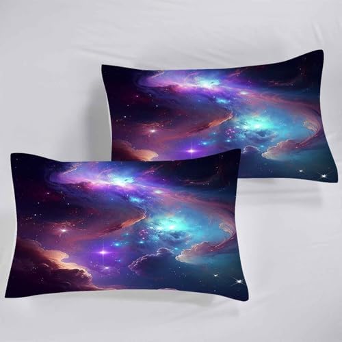 Galaxy Bedding Set Twin Size Blue Purple Outer Space Comforter Sets for Girls Boys Kids Teens Women Starry Glitter Nebula Quilt 1 Comforter + 1 Pillow Case