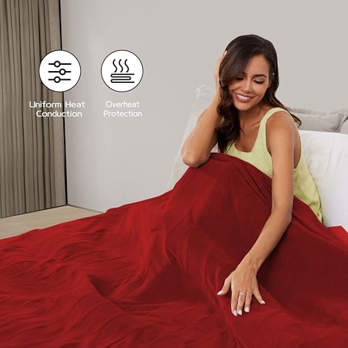 ReyyNio Electric Heated Blanket Twin Size 62"x84", 10H Auto-Off, Red