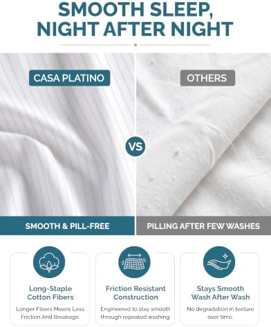 Casa Platino Twin XL Size Bed Sheets– Crisp Percale Weave 100% Cotton Bed Sheets Twin XL Size with 2 Pillowcases, 15" Deep Pocket Fitted Sheet, Long-Lasting for Cozy Sleep in All Seasons – Skylure