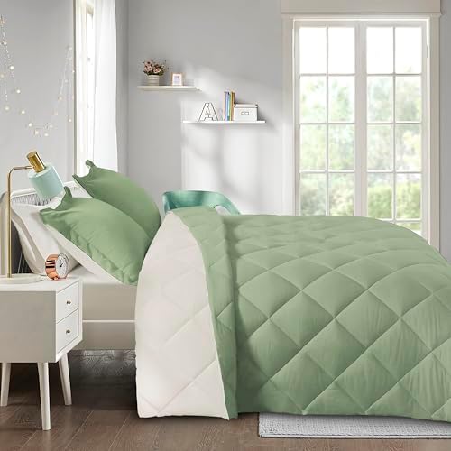 HIG 3pc Sage/Beige Queen Size Bedding Comforter Set Duvet Insert Blanket