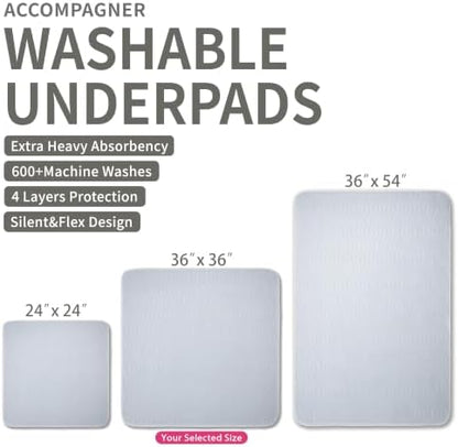 Accompagner Incontinence Bed Pads Washable Waterproof Underpads 36"x36" 6pc