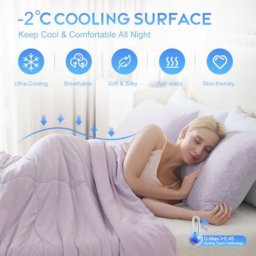 CHOSHOME Cooling Comforter Cooling Blanket, Q-Max 0.45 Cool Sleeping Summer Blanket for Hot Sleeper Night Sweats, Queen 90" x 90", Purple