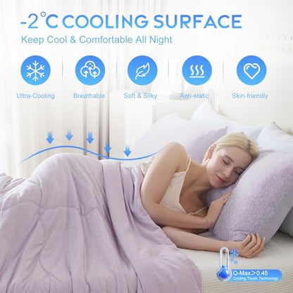 CHOSHOME Cooling Comforter Cooling Blanket, Q-Max 0.45 Cool Sleeping Summer Blanket for Hot Sleeper Night Sweats, Queen 90" x 90", Purple
