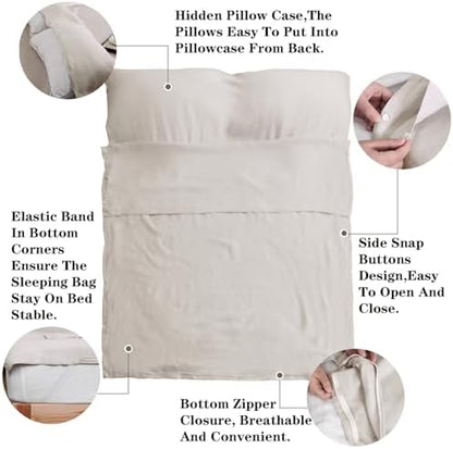 S VICTORY SYMBOL 100% Linen Portable Bed Sheet,Sleeping Bag Liner for Hotel and Travel,Sleep Sack Adult-Ultra Lightweight Backpacking with Zipper