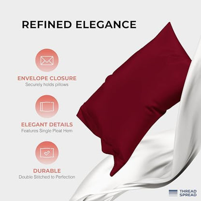 THREAD SPREAD 100% Egyptian Cotton Sheets California King Size - 1200 Series Plush Collection Cal King Size Sheets Set, 4 PC Luxury Bedsheet (Burgundy), Soft, Cooling, 17" Deep Pocket Bedsheet Set