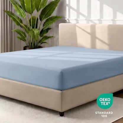 Bare Home Full XL Fitted Sheet - 1800 Ultra-Soft (Full XL, Dusty Blue)