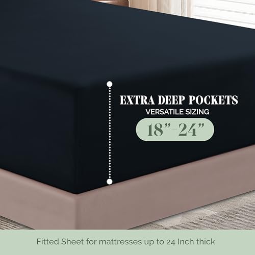 Elegant Comfort 4-Piece Bed Sheet Set - Luxury Bedding 1500 Premium Hotel Quality Microfiber, All Around Elastic 18-24 Inches Deep Fitted Sheet- Extra Deep Pocket Sheets, California King, Black