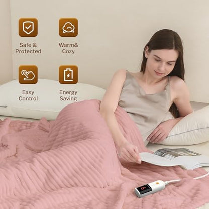 Reaks Heated Blanket Full, 9 Heat Levels, 2-10H Auto-Off, 72"x84", Pink