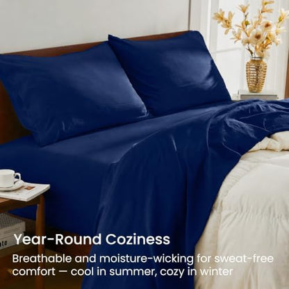 GOKOTTA 4 Piece Cal King Sheet Set - Soft, Breathable & Cozy - Navy Blue