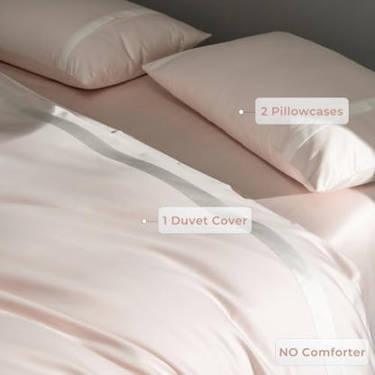 King Size Duvet Cover, 100% Egyptian Cotton,1600 Thread Count, Reversible Duvet Cover, Soft and Breathable Satin Bedding Set, All Seasons (Heather Pink and White, 104"x90")