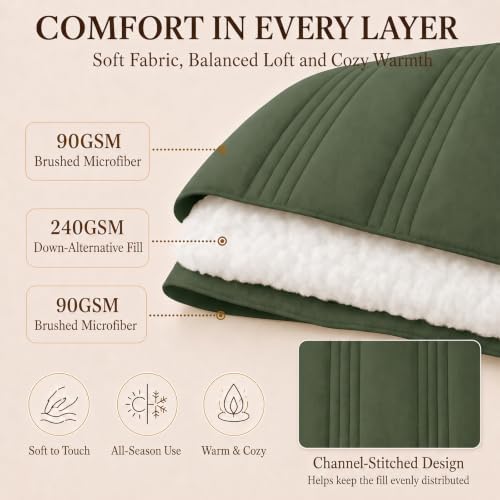 CozyLux King Size Comforter Set Olive Green- 7 Pieces Bed in a Bag